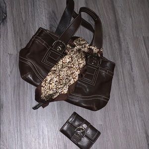 Brown Coach Purse w/small Wallet & Scarf